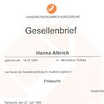 Hanna Mariam Albrich, Gesellenbrief Friseurhandwerk